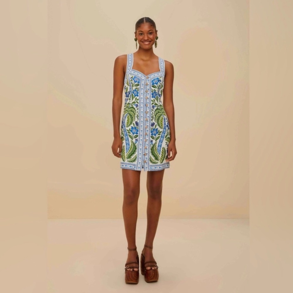 NWT FARM Rio Blue, Green and White Floral Mini Dress - Picture 6 of 6